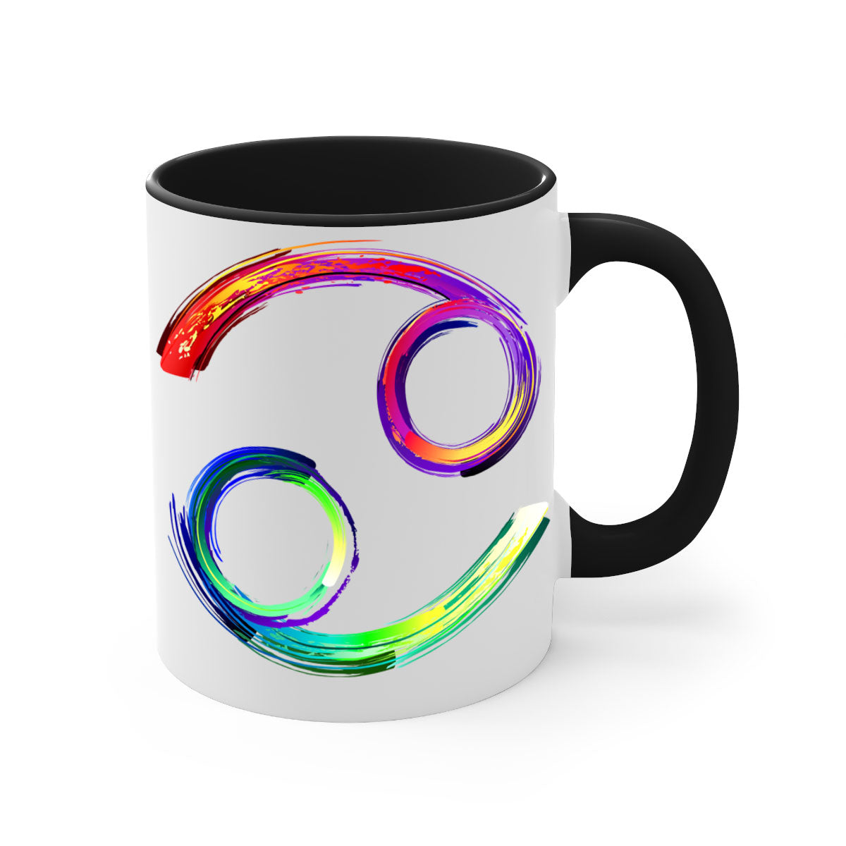 Cancer 560# Mug featuring a glossy finish, colored handle, and interior, available in multiple colors and sizes.