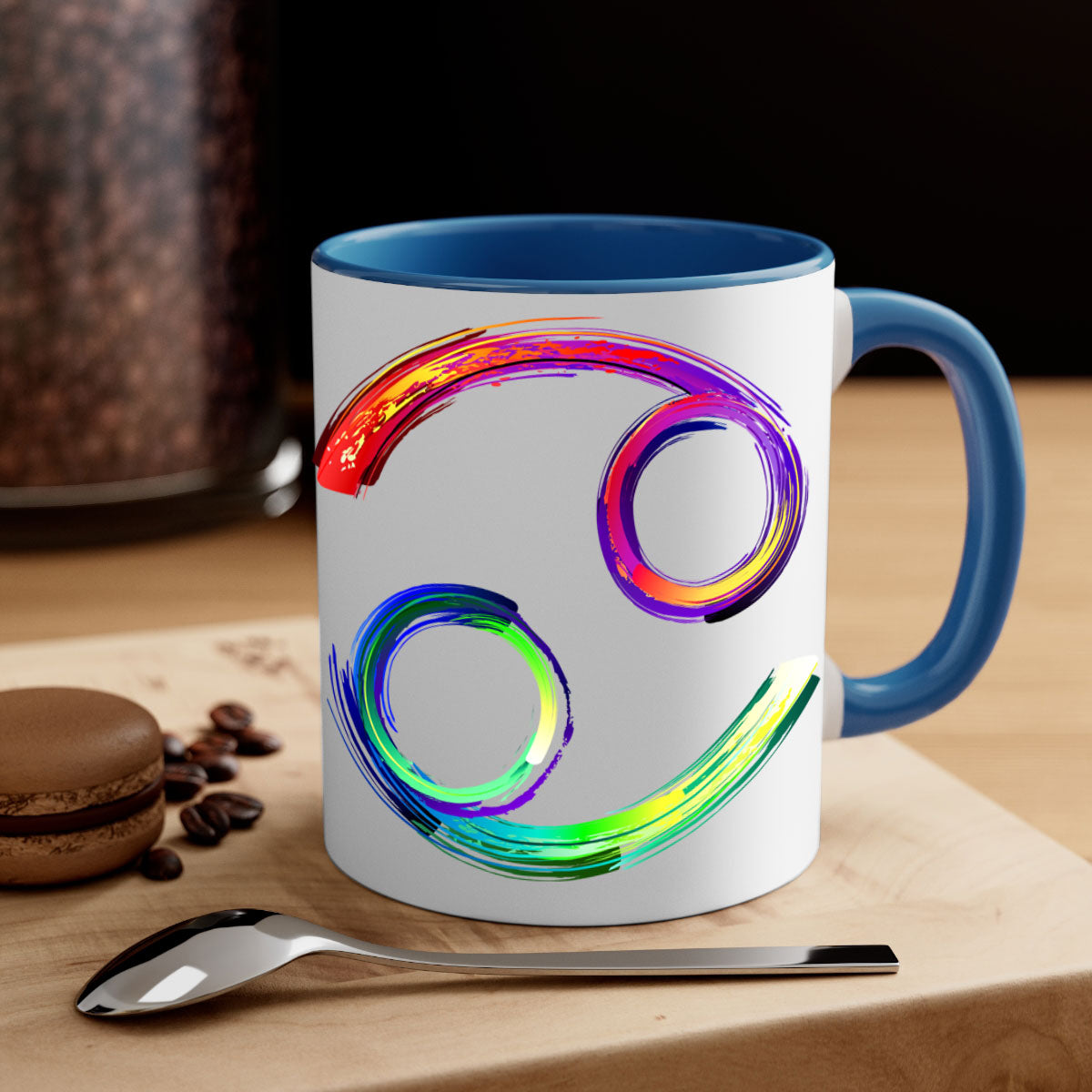 Cancer 560# Mug featuring a glossy finish, colored handle, and interior, available in multiple colors and sizes.