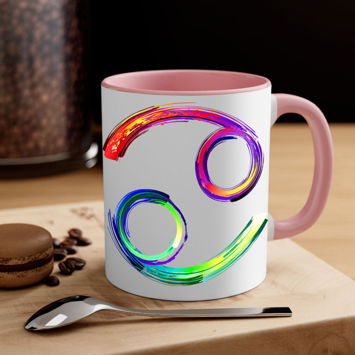 Cancer 560# Mug featuring a glossy finish, colored handle, and interior, available in multiple colors and sizes.