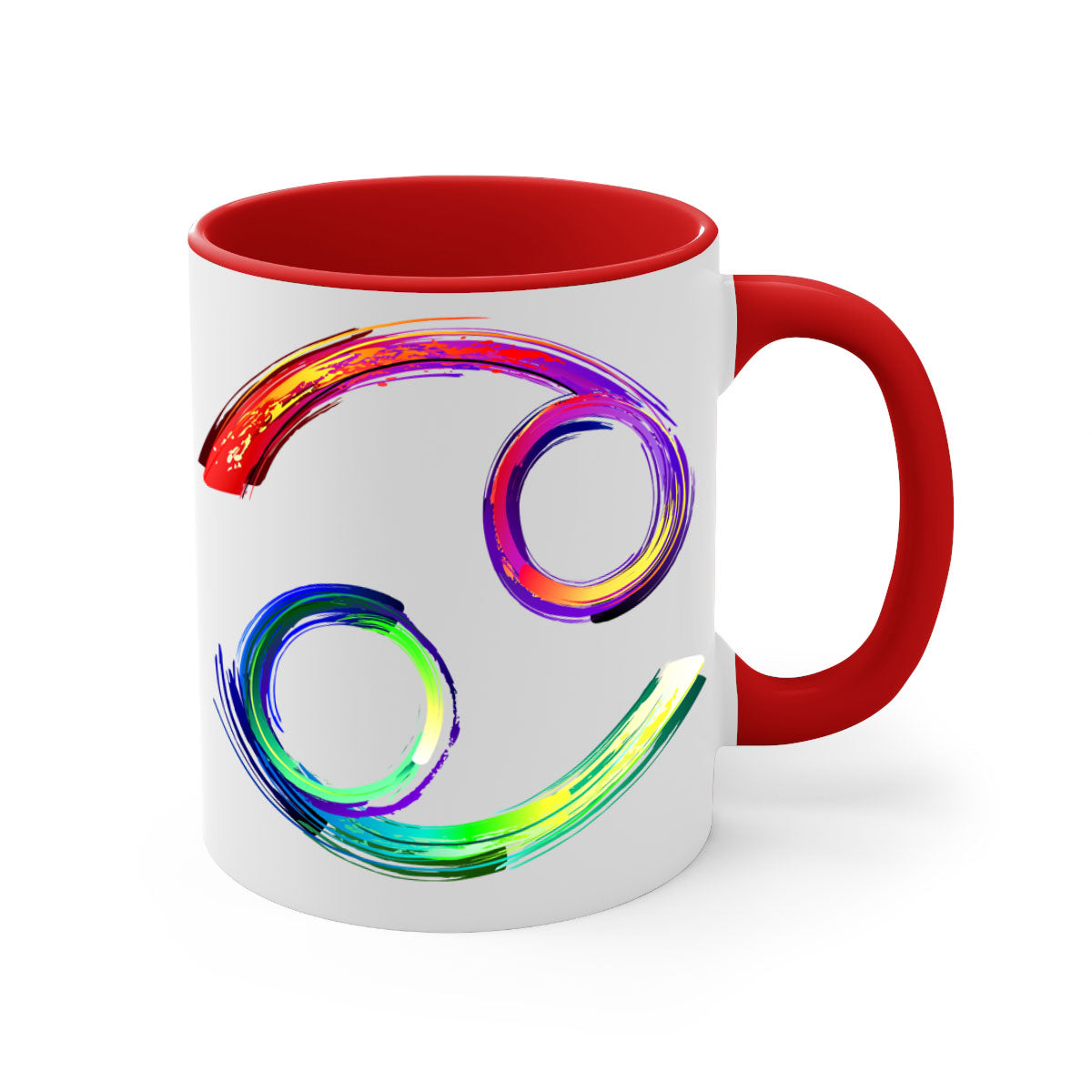 Cancer 560# Mug featuring a glossy finish, colored handle, and interior, available in multiple colors and sizes.