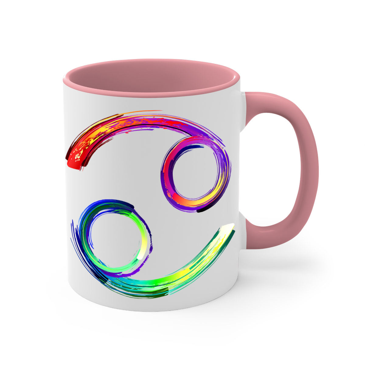 Cancer 560# Mug featuring a glossy finish, colored handle, and interior, available in multiple colors and sizes.