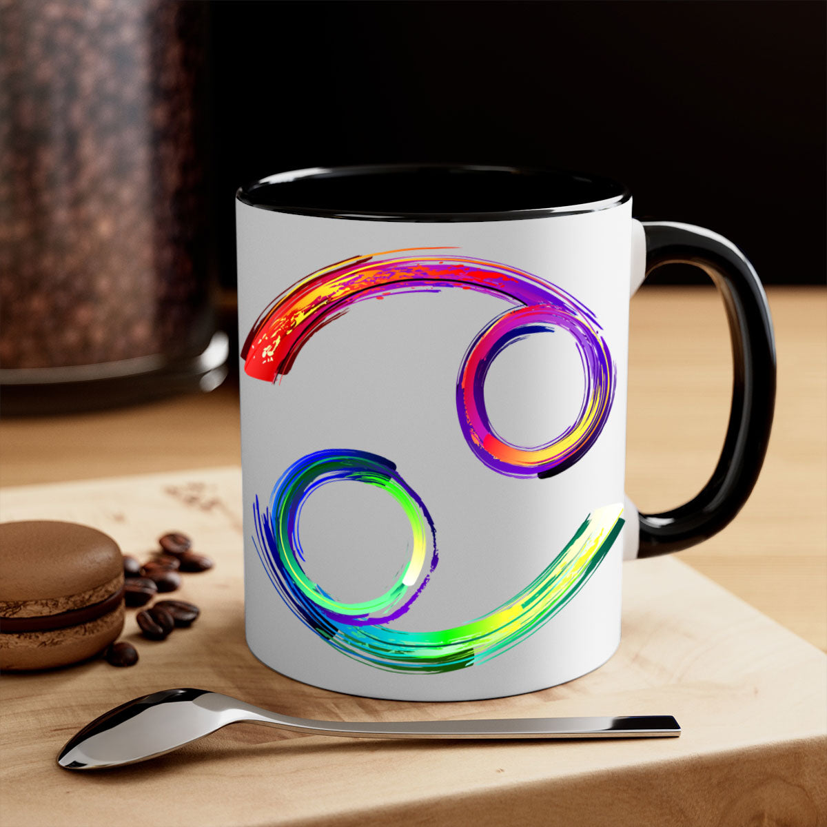 Cancer 560# Mug featuring a glossy finish, colored handle, and interior, available in multiple colors and sizes.