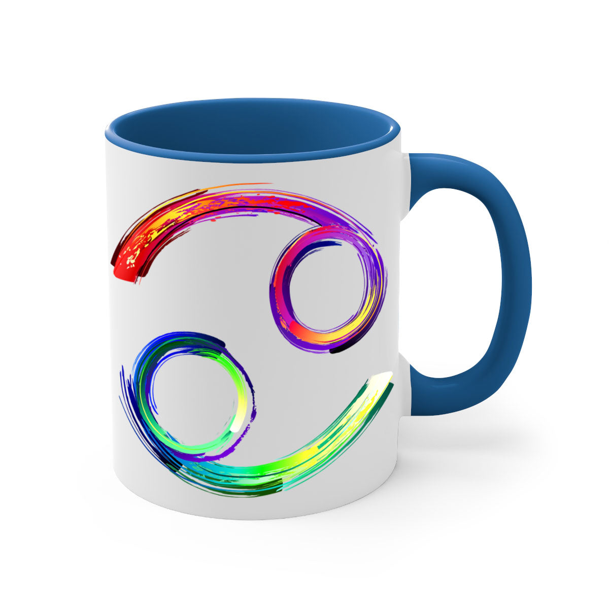 Cancer 560# Mug featuring a glossy finish, colored handle, and interior, available in multiple colors and sizes.