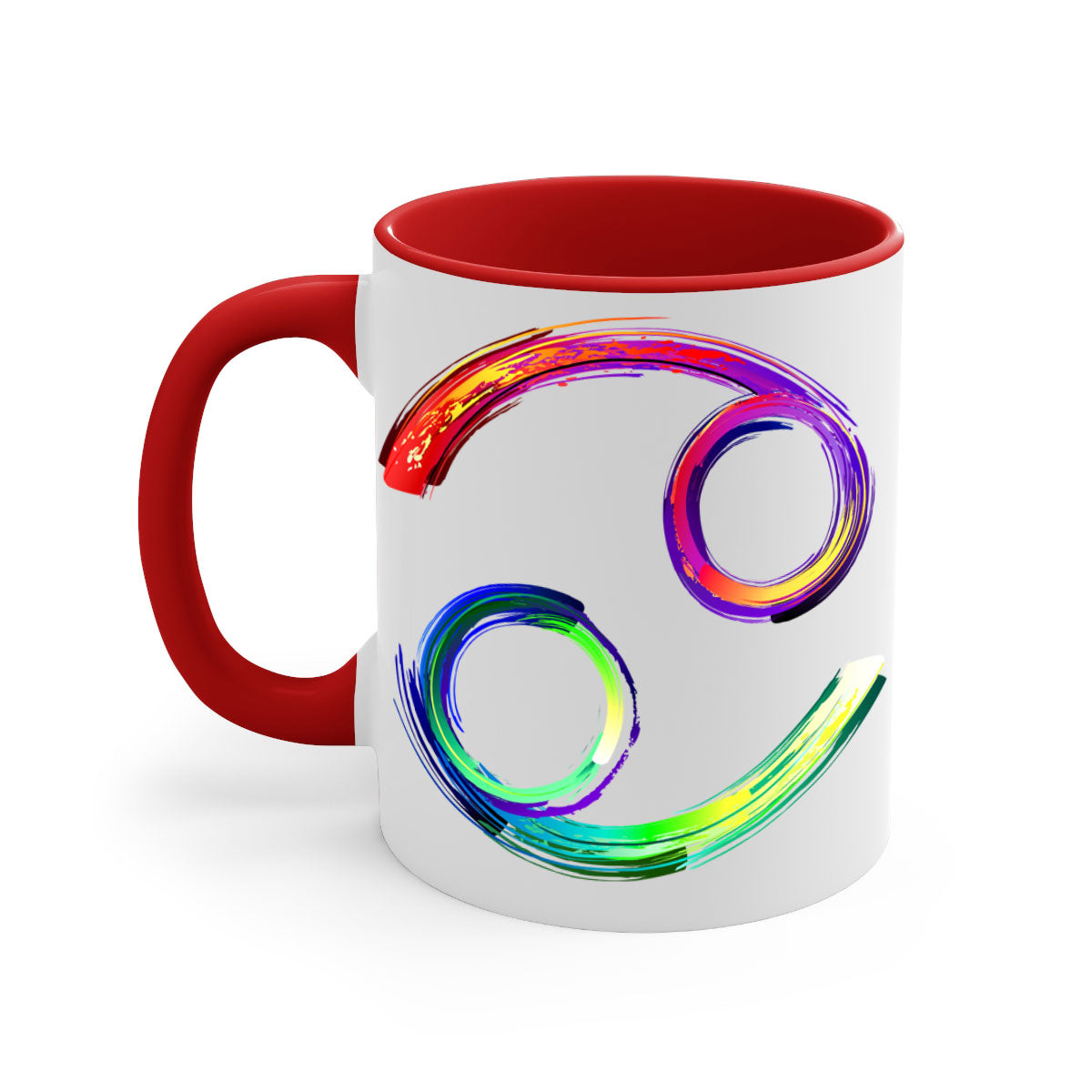 Cancer 560# Mug featuring a glossy finish, colored handle, and interior, available in multiple colors and sizes.