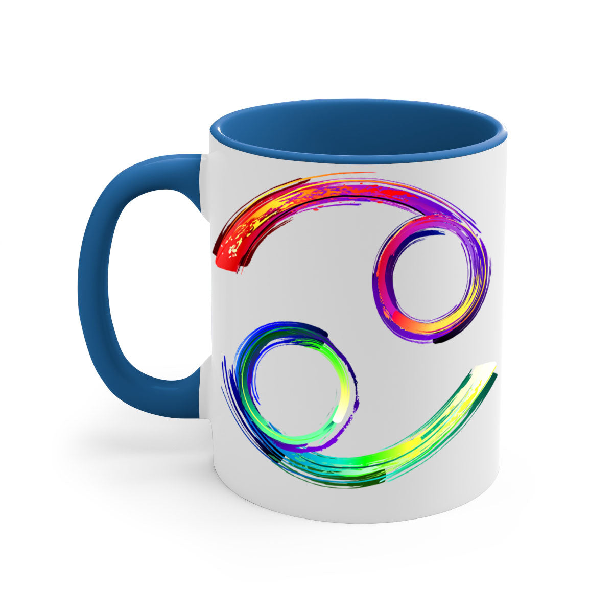 Cancer 560# Mug featuring a glossy finish, colored handle, and interior, available in multiple colors and sizes.