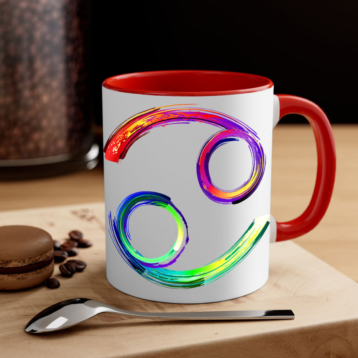 Cancer 560# Mug featuring a glossy finish, colored handle, and interior, available in multiple colors and sizes.