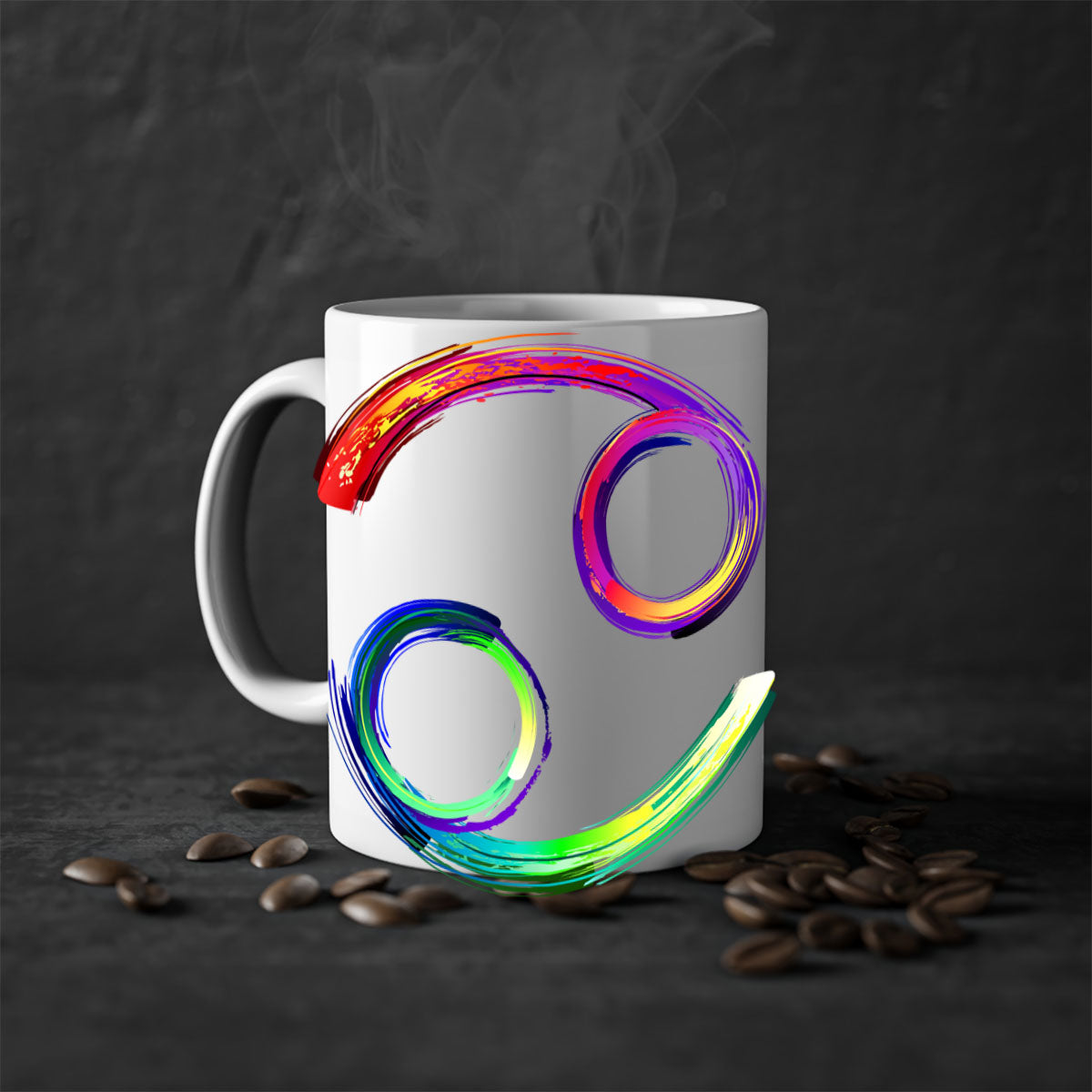 Cancer 560# Mug featuring a glossy finish, colored handle, and interior, available in multiple colors and sizes.