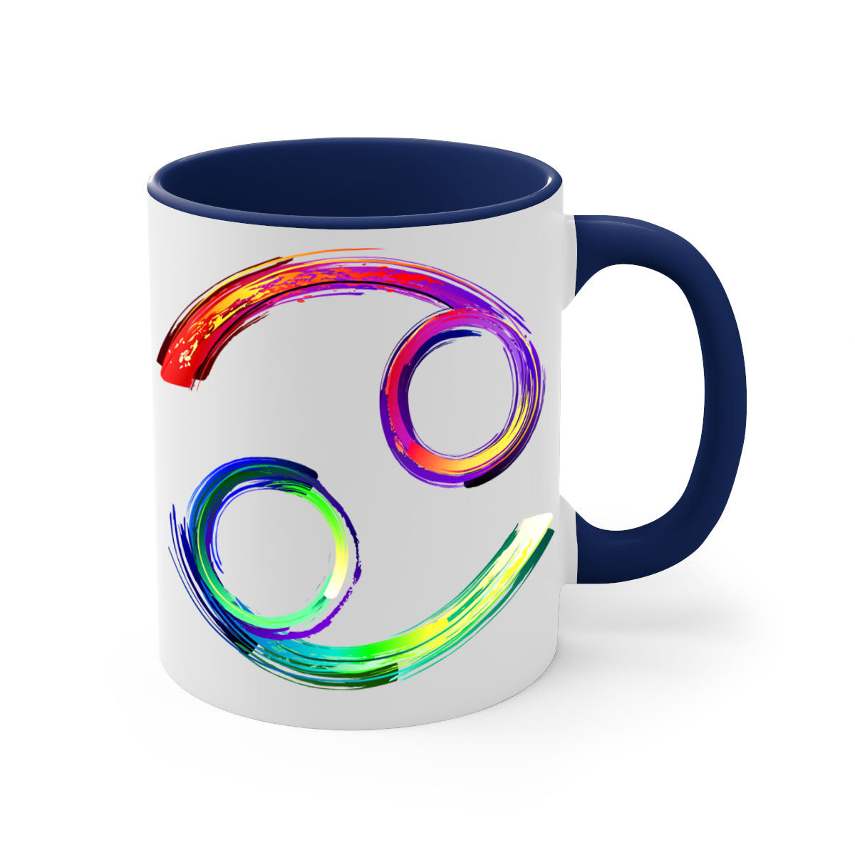 Cancer 560# Mug featuring a glossy finish, colored handle, and interior, available in multiple colors and sizes.