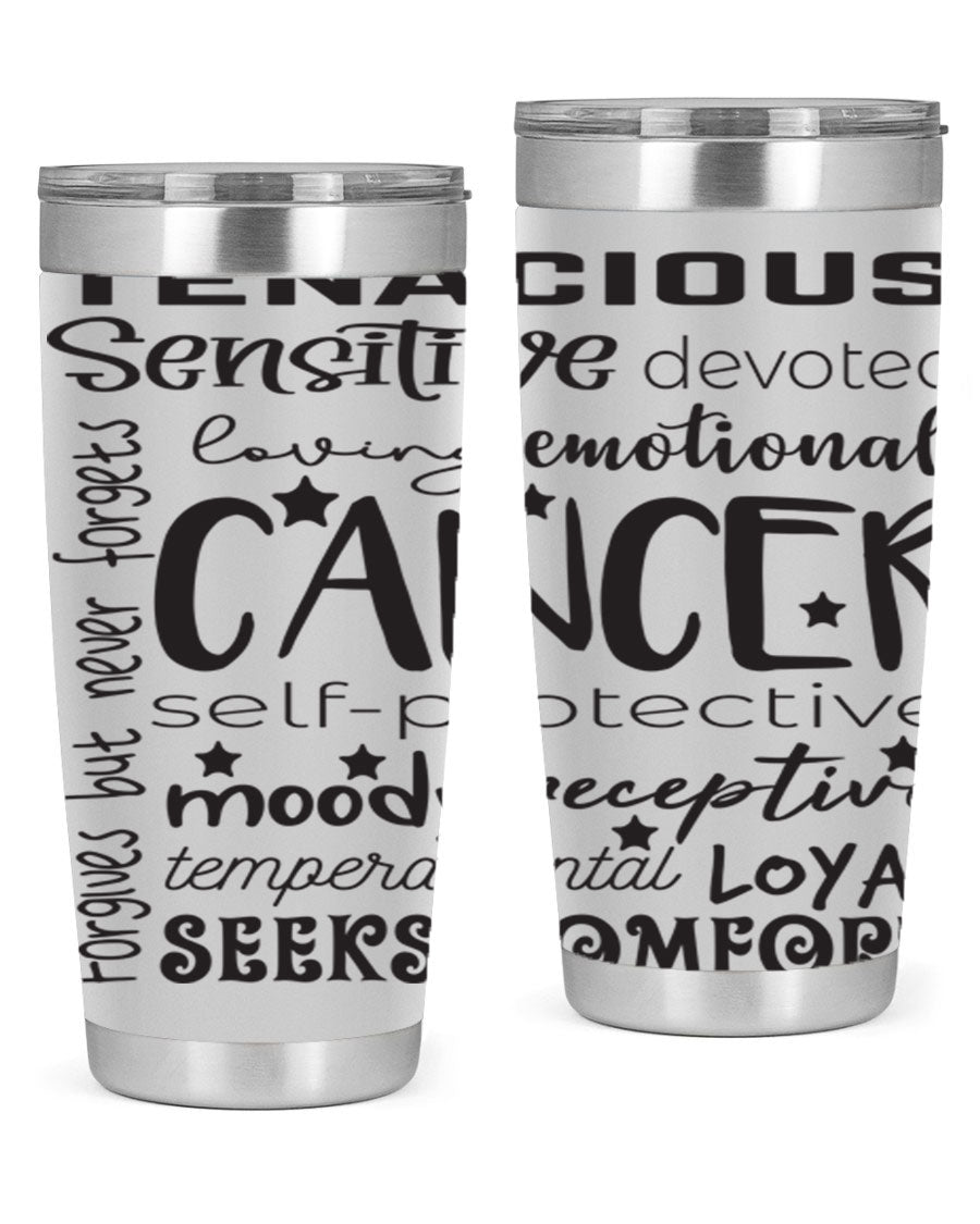 Cancer 565# Zodiac Tumbler in stainless steel with a vibrant design, available in 20oz and 30oz sizes.