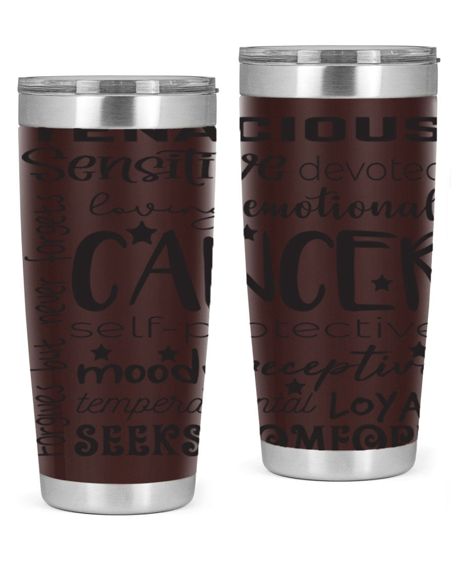 Cancer 565# Zodiac Tumbler in stainless steel with a vibrant design, available in 20oz and 30oz sizes.