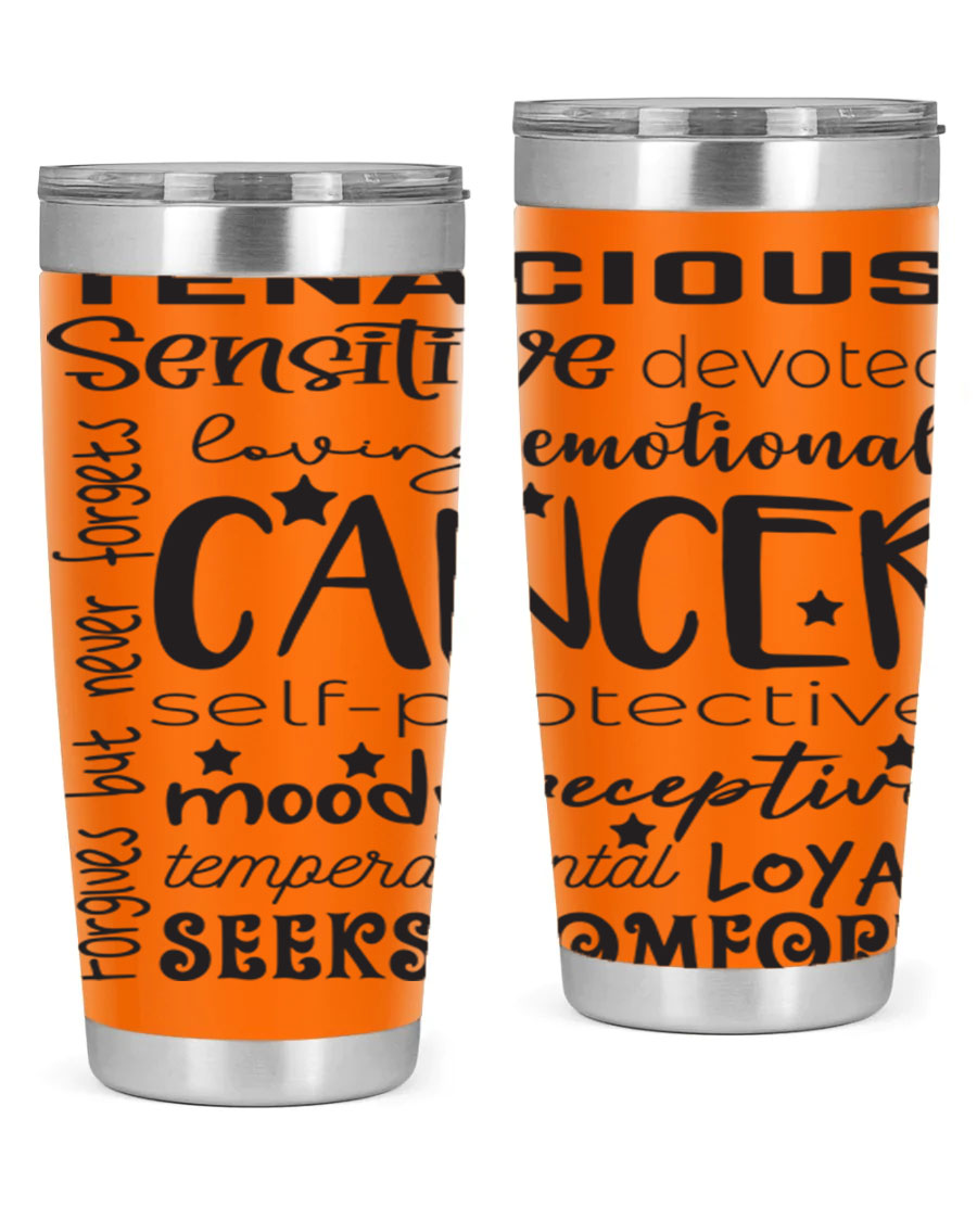 Cancer 565# Zodiac Tumbler in stainless steel with a vibrant design, available in 20oz and 30oz sizes.