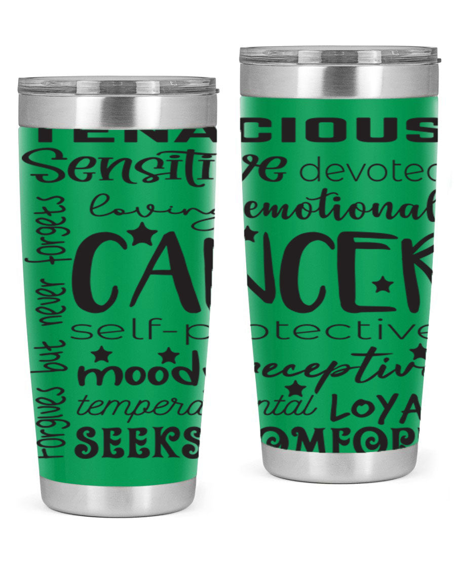 Cancer 565# Zodiac Tumbler in stainless steel with a vibrant design, available in 20oz and 30oz sizes.