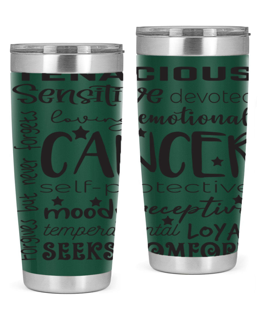 Cancer 565# Zodiac Tumbler in stainless steel with a vibrant design, available in 20oz and 30oz sizes.