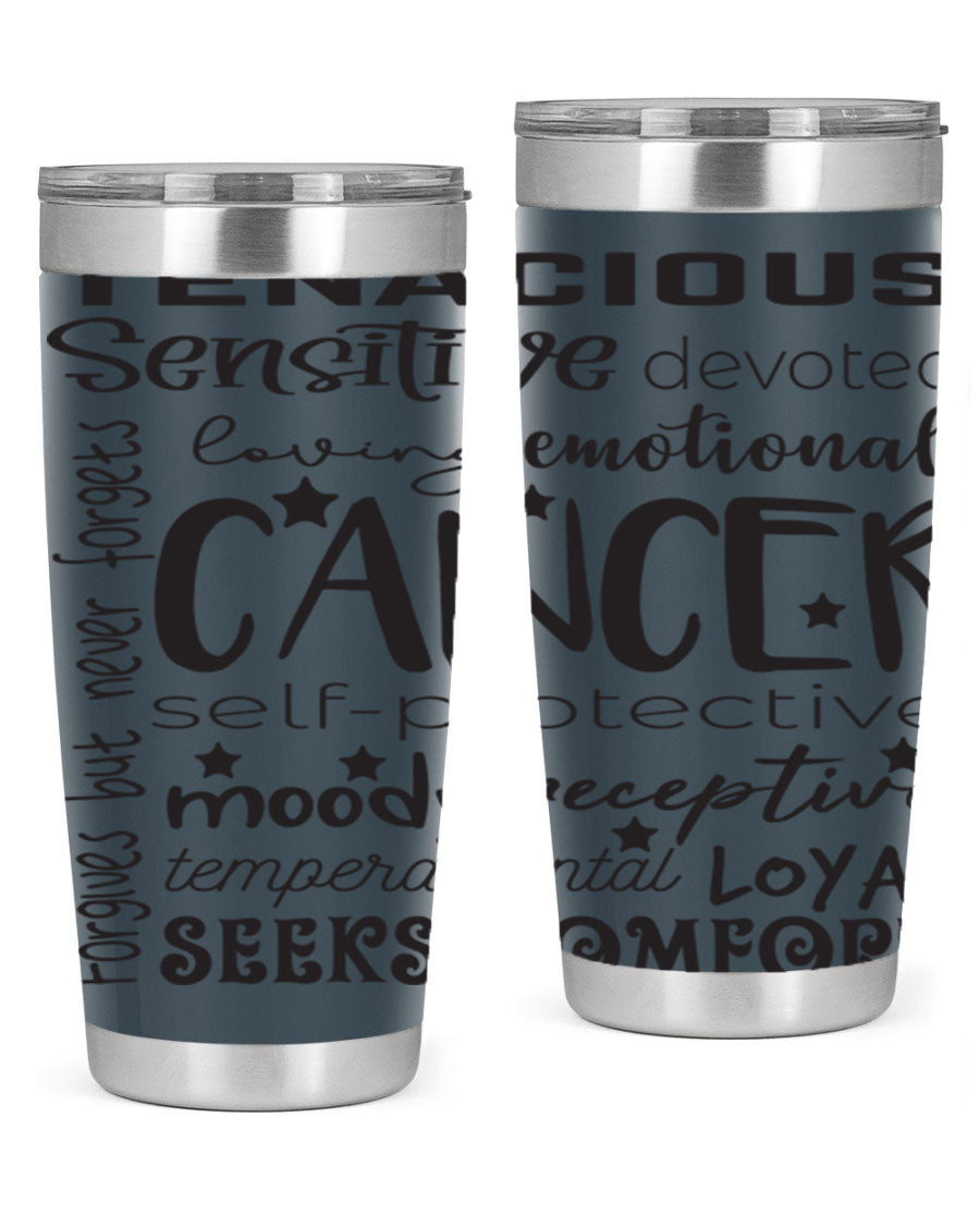 Cancer 565# Zodiac Tumbler in stainless steel with a vibrant design, available in 20oz and 30oz sizes.