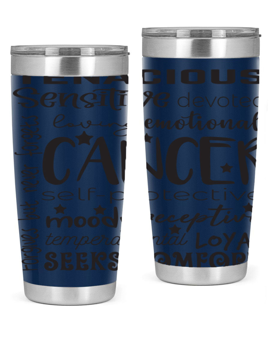 Cancer 565# Zodiac Tumbler in stainless steel with a vibrant design, available in 20oz and 30oz sizes.