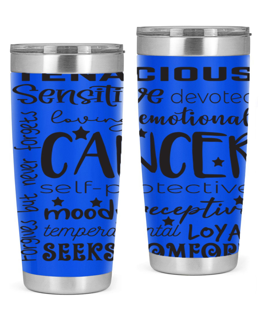 Cancer 565# Zodiac Tumbler in stainless steel with a vibrant design, available in 20oz and 30oz sizes.