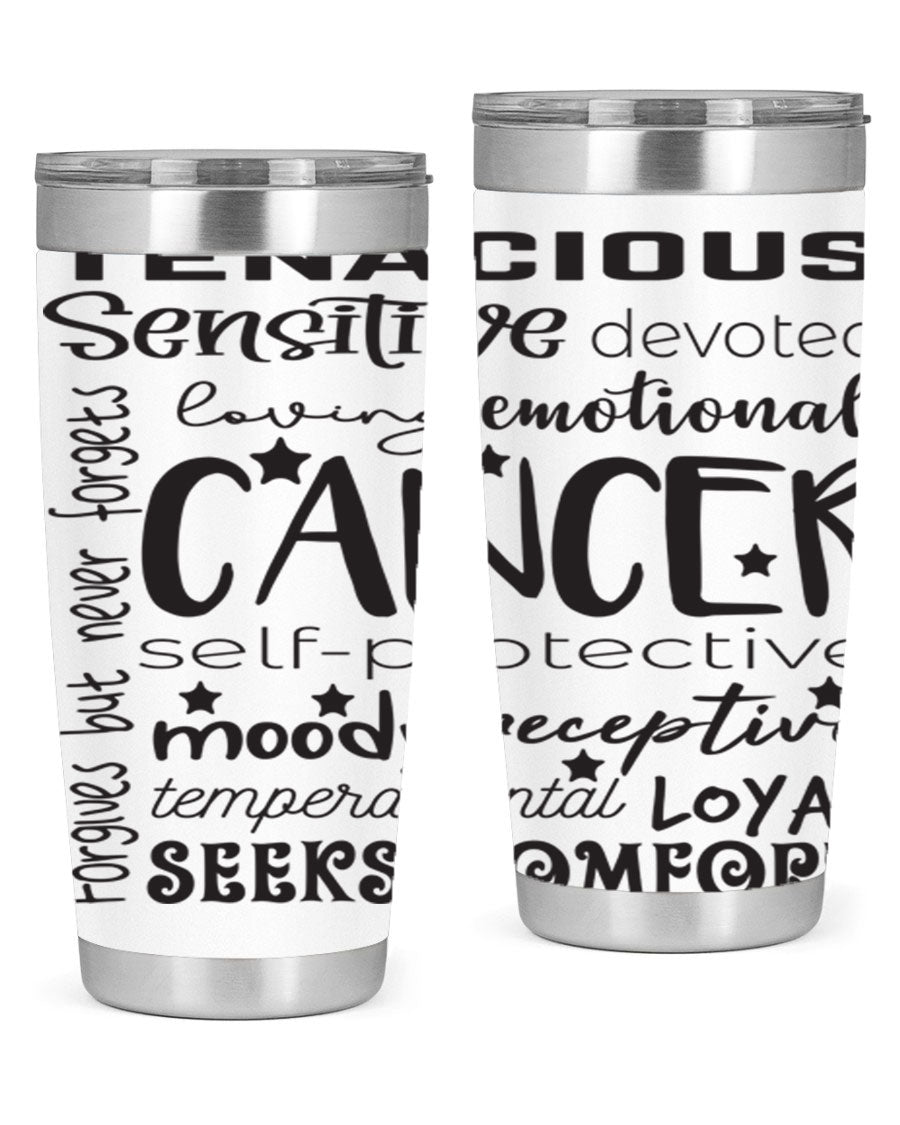 Cancer 565# Zodiac Tumbler in stainless steel with a vibrant design, available in 20oz and 30oz sizes.