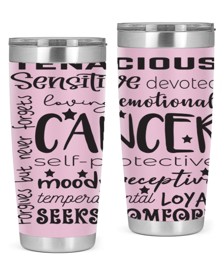 Cancer 565# Zodiac Tumbler in stainless steel with a vibrant design, available in 20oz and 30oz sizes.