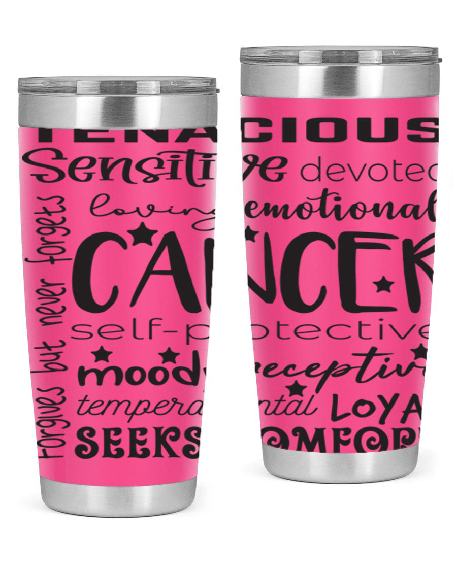Cancer 565# Zodiac Tumbler in stainless steel with a vibrant design, available in 20oz and 30oz sizes.