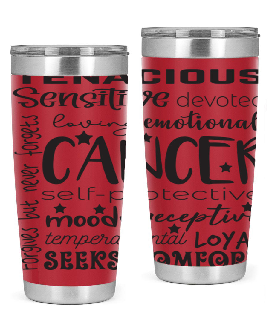 Cancer 565# Zodiac Tumbler in stainless steel with a vibrant design, available in 20oz and 30oz sizes.