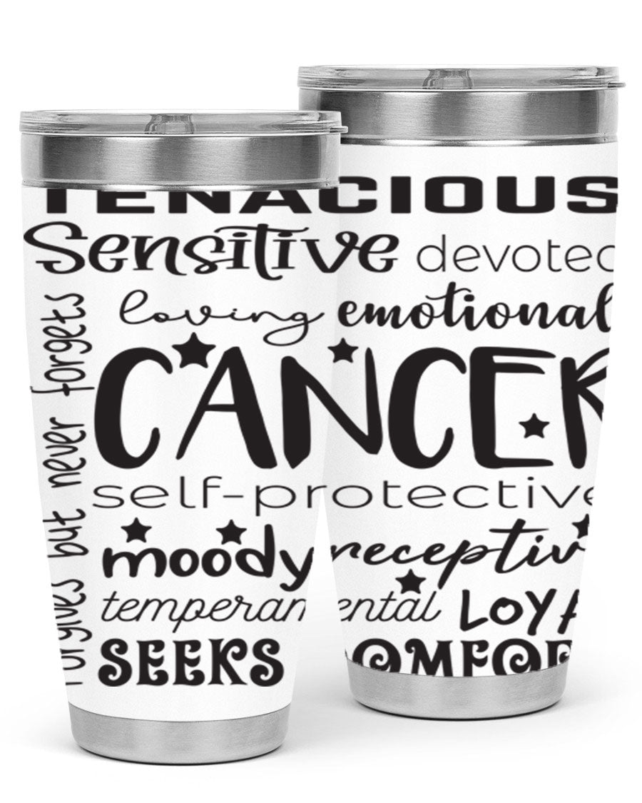 Cancer 565# Zodiac Tumbler in stainless steel with a vibrant design, available in 20oz and 30oz sizes.