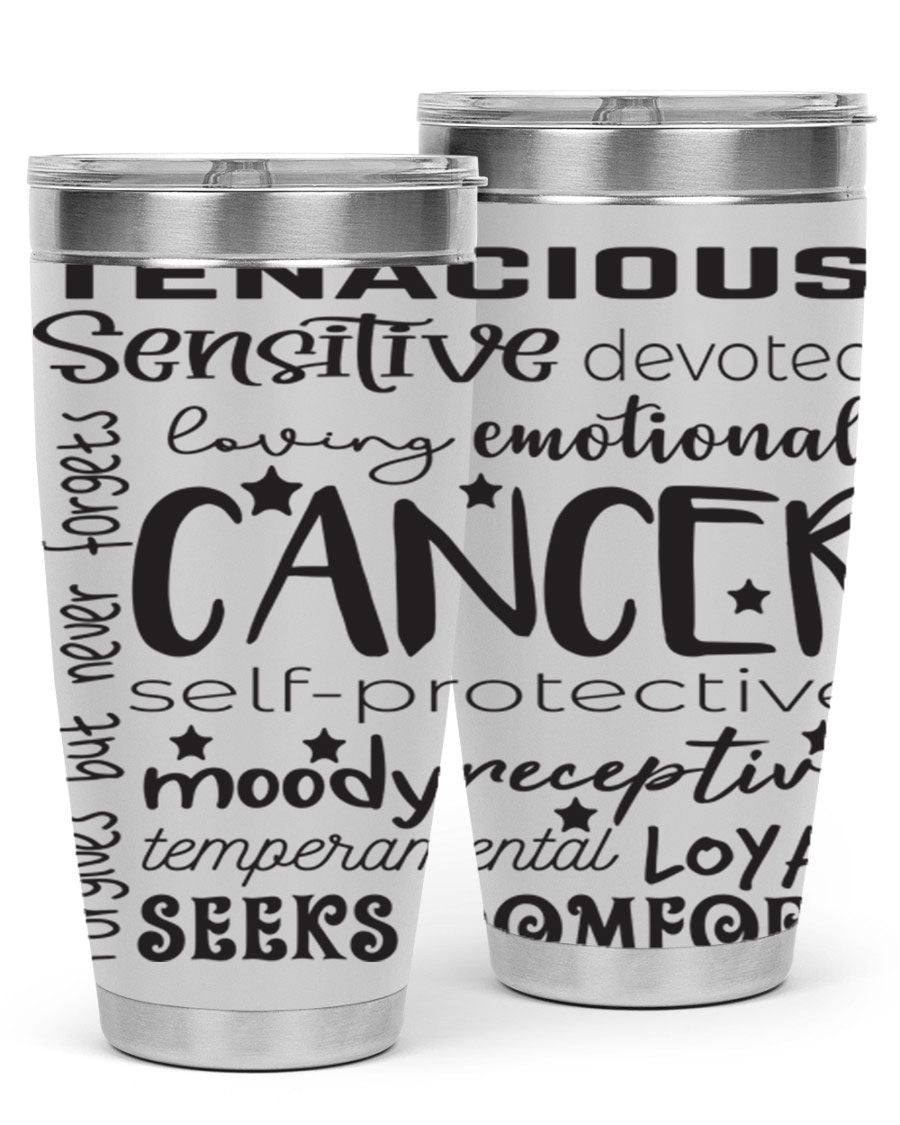 Cancer 565# Zodiac Tumbler in stainless steel with a vibrant design, available in 20oz and 30oz sizes.