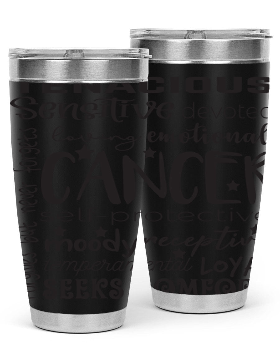 Cancer 565# Zodiac Tumbler in stainless steel with a vibrant design, available in 20oz and 30oz sizes.