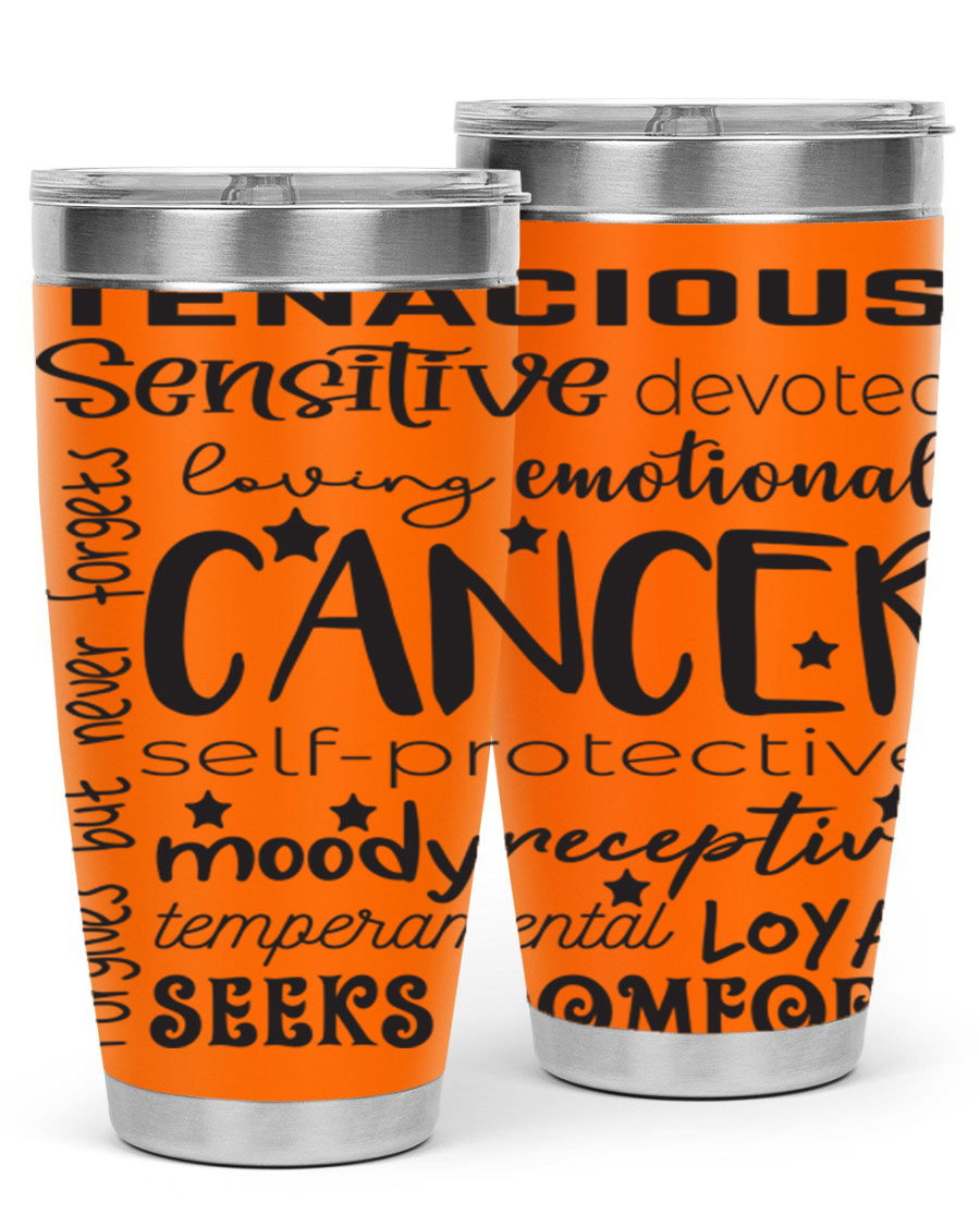 Cancer 565# Zodiac Tumbler in stainless steel with a vibrant design, available in 20oz and 30oz sizes.