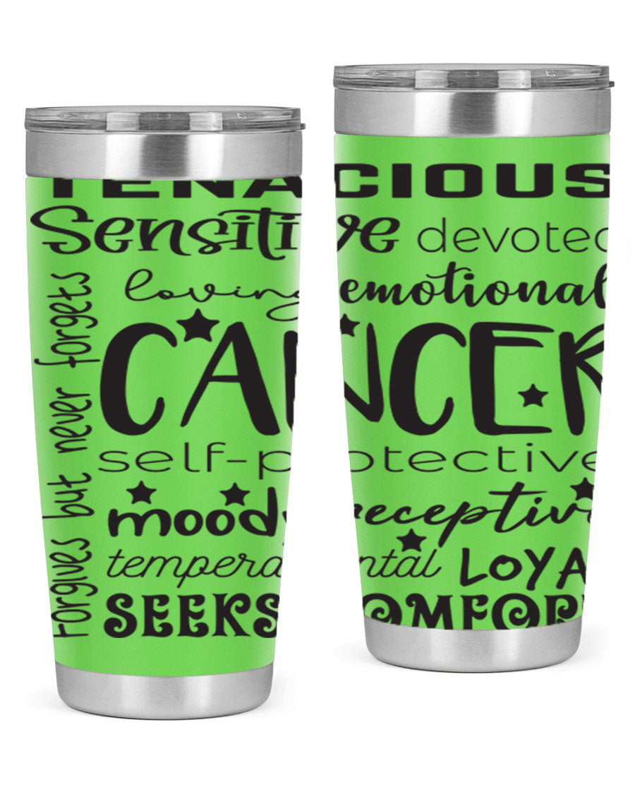 Cancer 565# Zodiac Tumbler in stainless steel with a vibrant design, available in 20oz and 30oz sizes.
