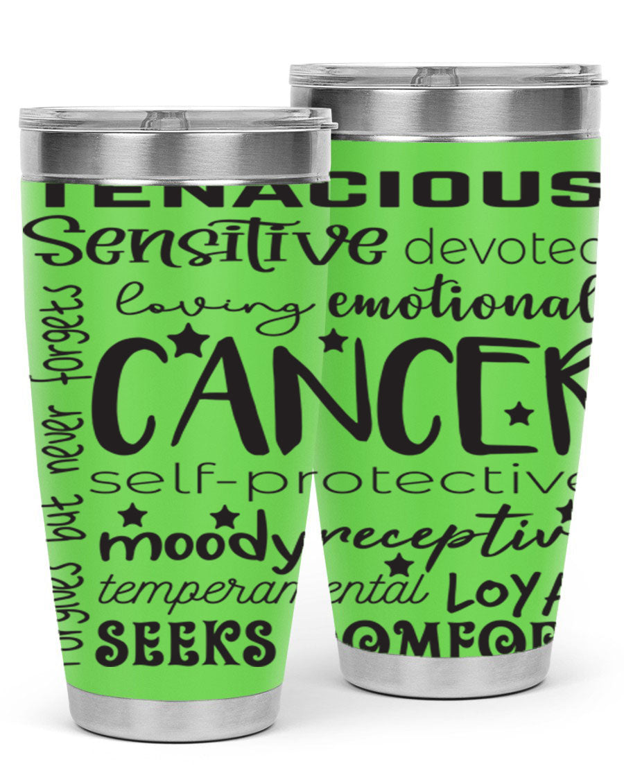 Cancer 565# Zodiac Tumbler in stainless steel with a vibrant design, available in 20oz and 30oz sizes.