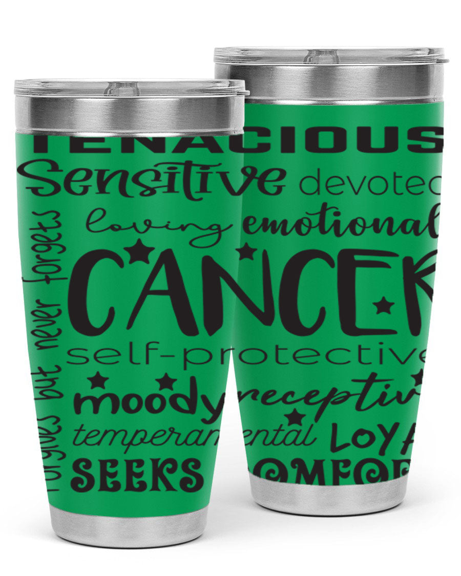 Cancer 565# Zodiac Tumbler in stainless steel with a vibrant design, available in 20oz and 30oz sizes.