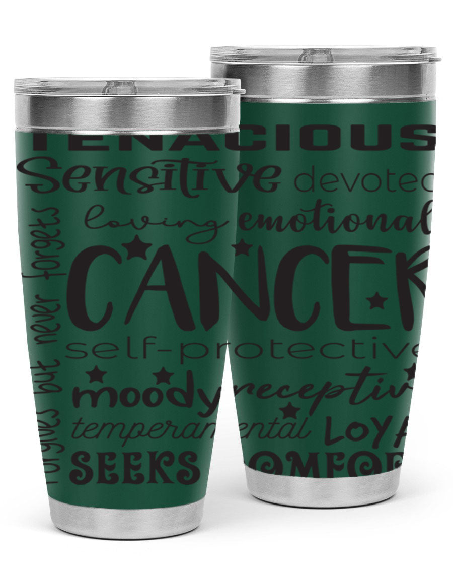 Cancer 565# Zodiac Tumbler in stainless steel with a vibrant design, available in 20oz and 30oz sizes.