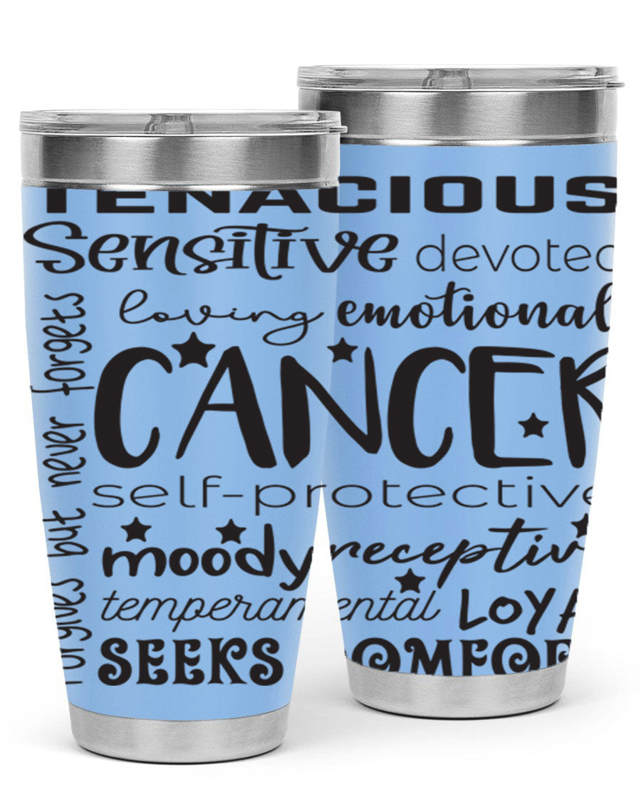 Cancer 565# Zodiac Tumbler in stainless steel with a vibrant design, available in 20oz and 30oz sizes.