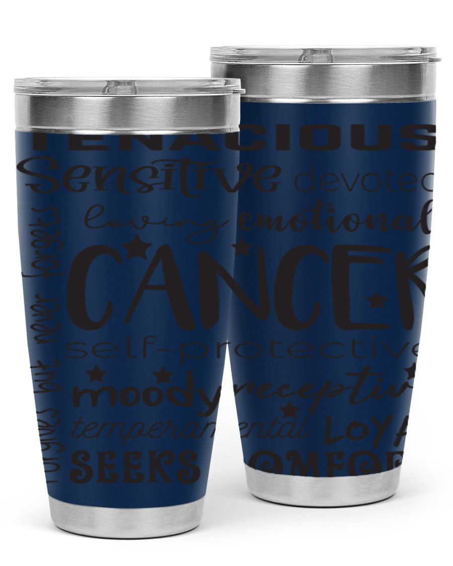 Cancer 565# Zodiac Tumbler in stainless steel with a vibrant design, available in 20oz and 30oz sizes.