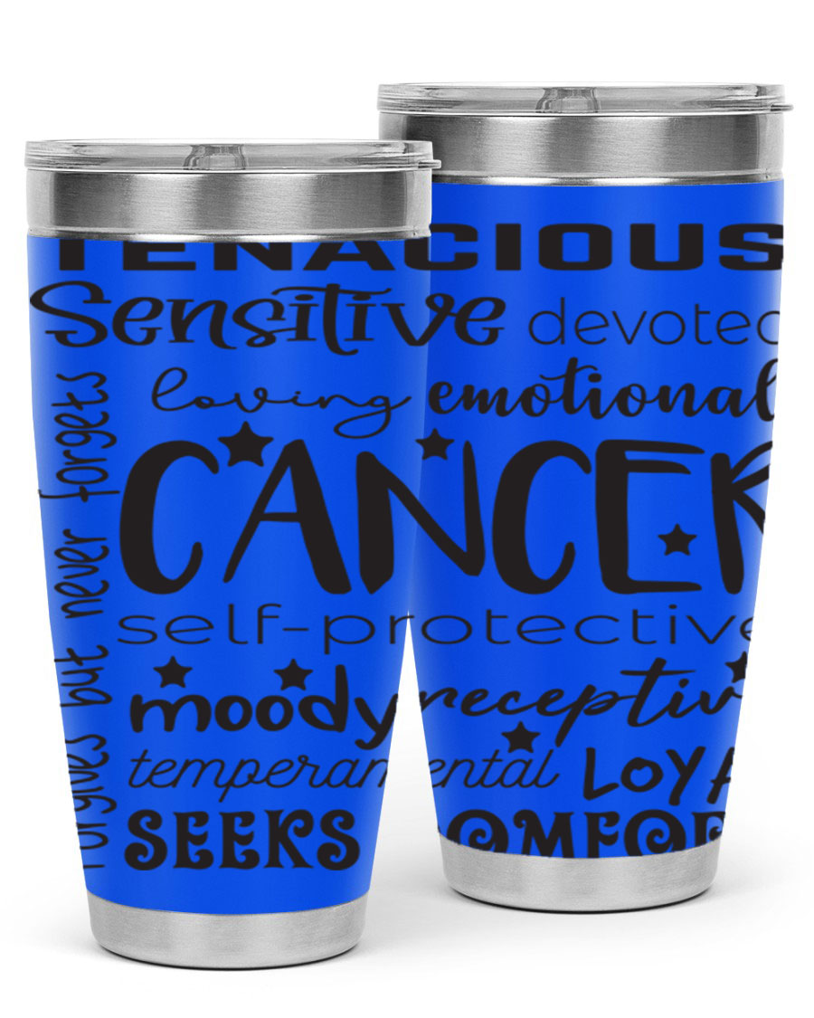 Cancer 565# Zodiac Tumbler in stainless steel with a vibrant design, available in 20oz and 30oz sizes.
