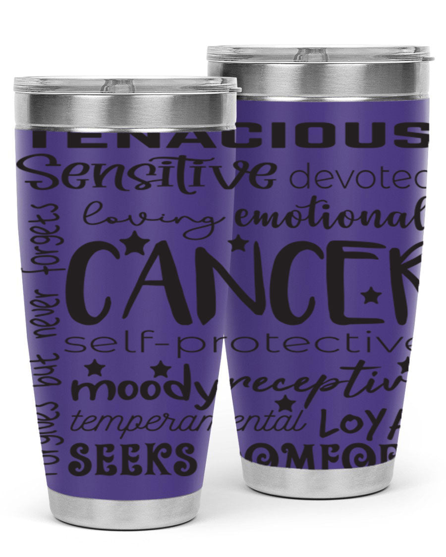 Cancer 565# Zodiac Tumbler in stainless steel with a vibrant design, available in 20oz and 30oz sizes.