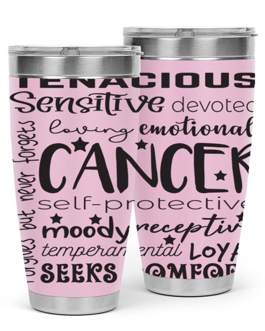 Cancer 565# Zodiac Tumbler in stainless steel with a vibrant design, available in 20oz and 30oz sizes.