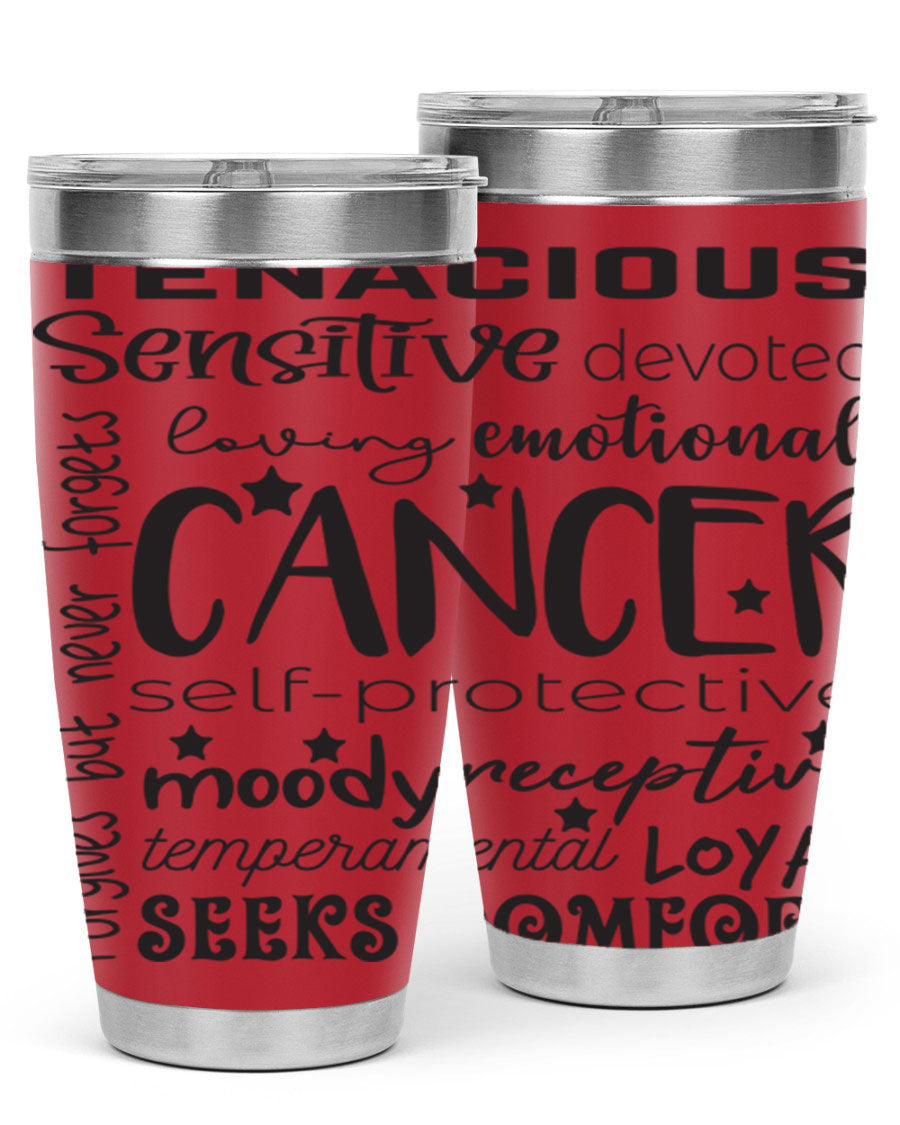 Cancer 565# Zodiac Tumbler in stainless steel with a vibrant design, available in 20oz and 30oz sizes.