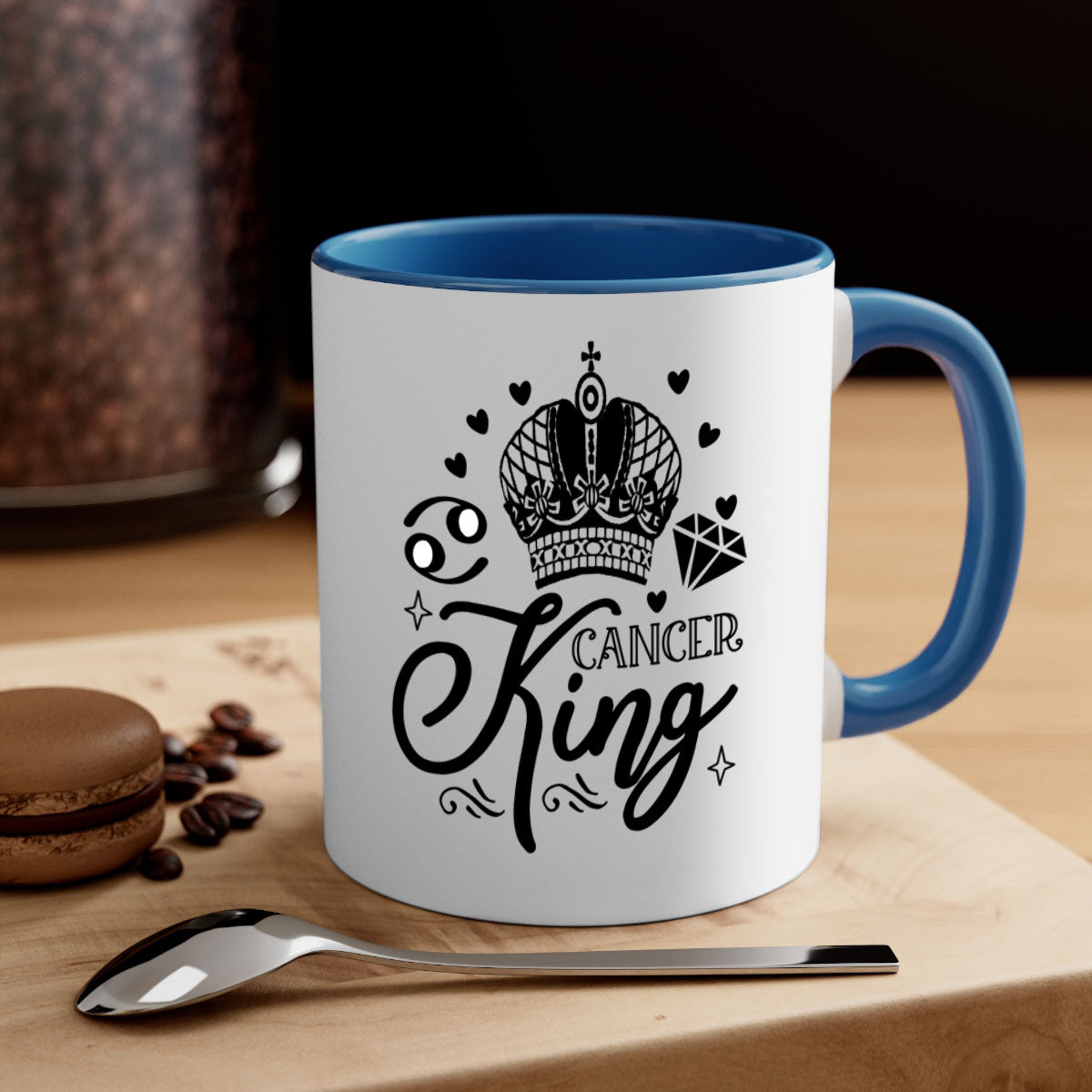 Cancer king 158# Mug featuring a glossy finish, colored handle, and interior, available in multiple colors and sizes.