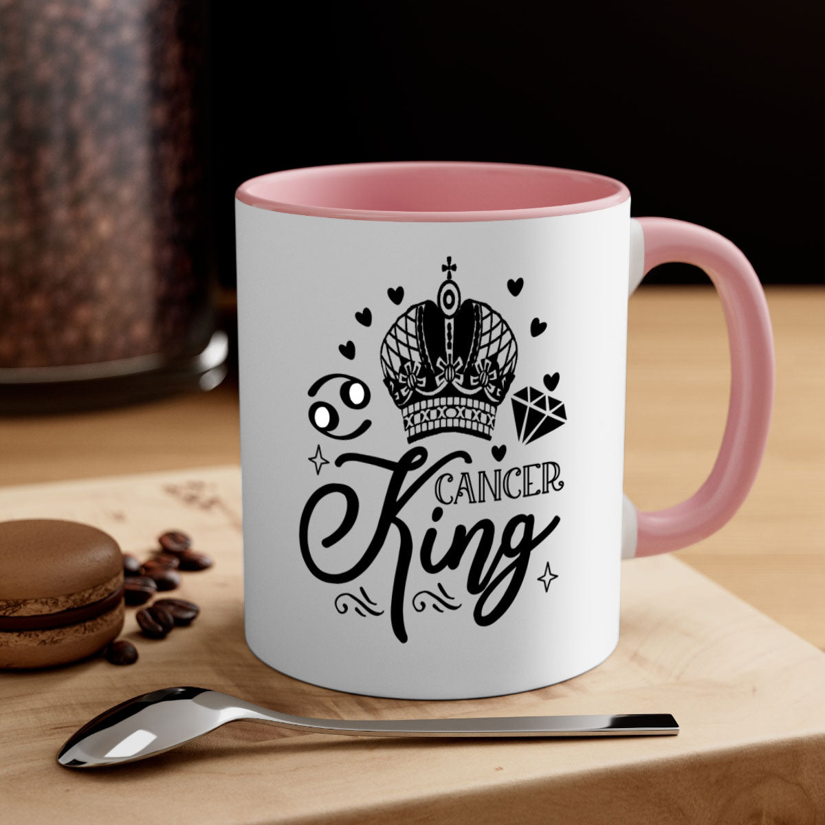 Cancer king 158# Mug featuring a glossy finish, colored handle, and interior, available in multiple colors and sizes.