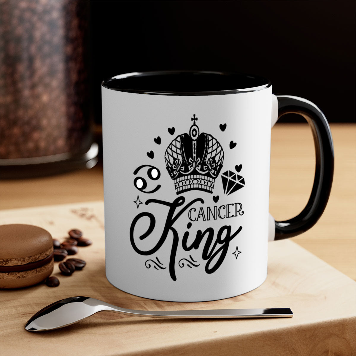 Cancer king 158# Mug featuring a glossy finish, colored handle, and interior, available in multiple colors and sizes.