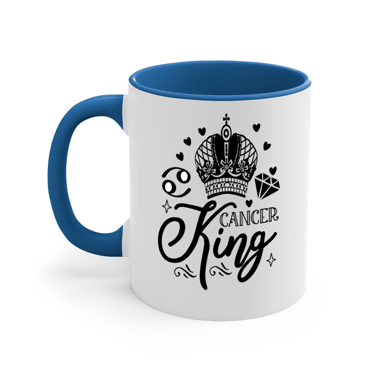 Cancer king 158# Mug featuring a glossy finish, colored handle, and interior, available in multiple colors and sizes.