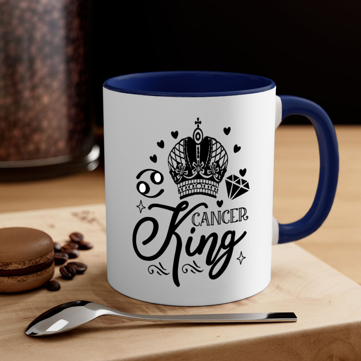 Cancer king 158# Mug featuring a glossy finish, colored handle, and interior, available in multiple colors and sizes.