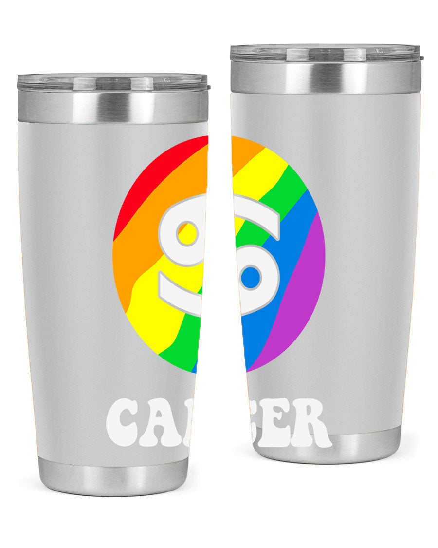 Cancer LGBT Pride Tumbler in 20oz and 30oz sizes, showcasing vibrant colors and a sleek design.