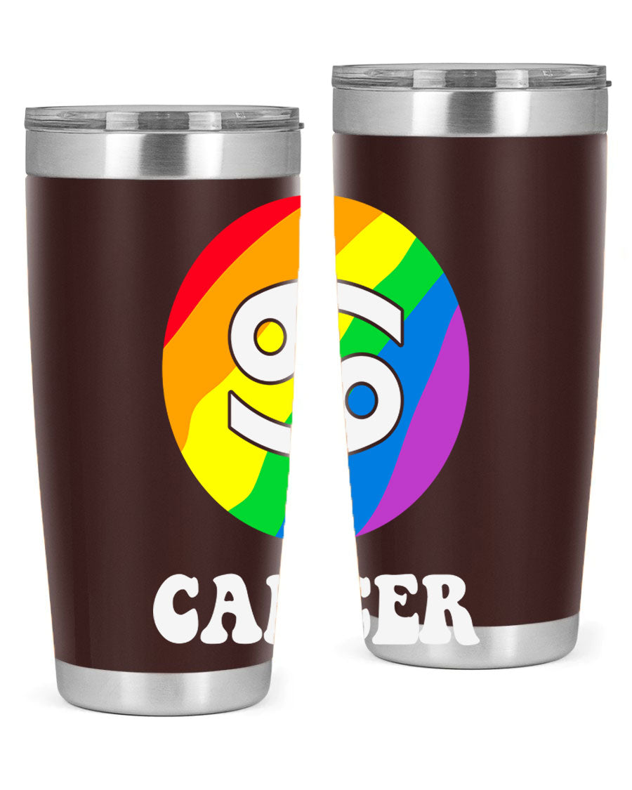 Cancer LGBT Pride Tumbler in 20oz and 30oz sizes, showcasing vibrant colors and a sleek design.