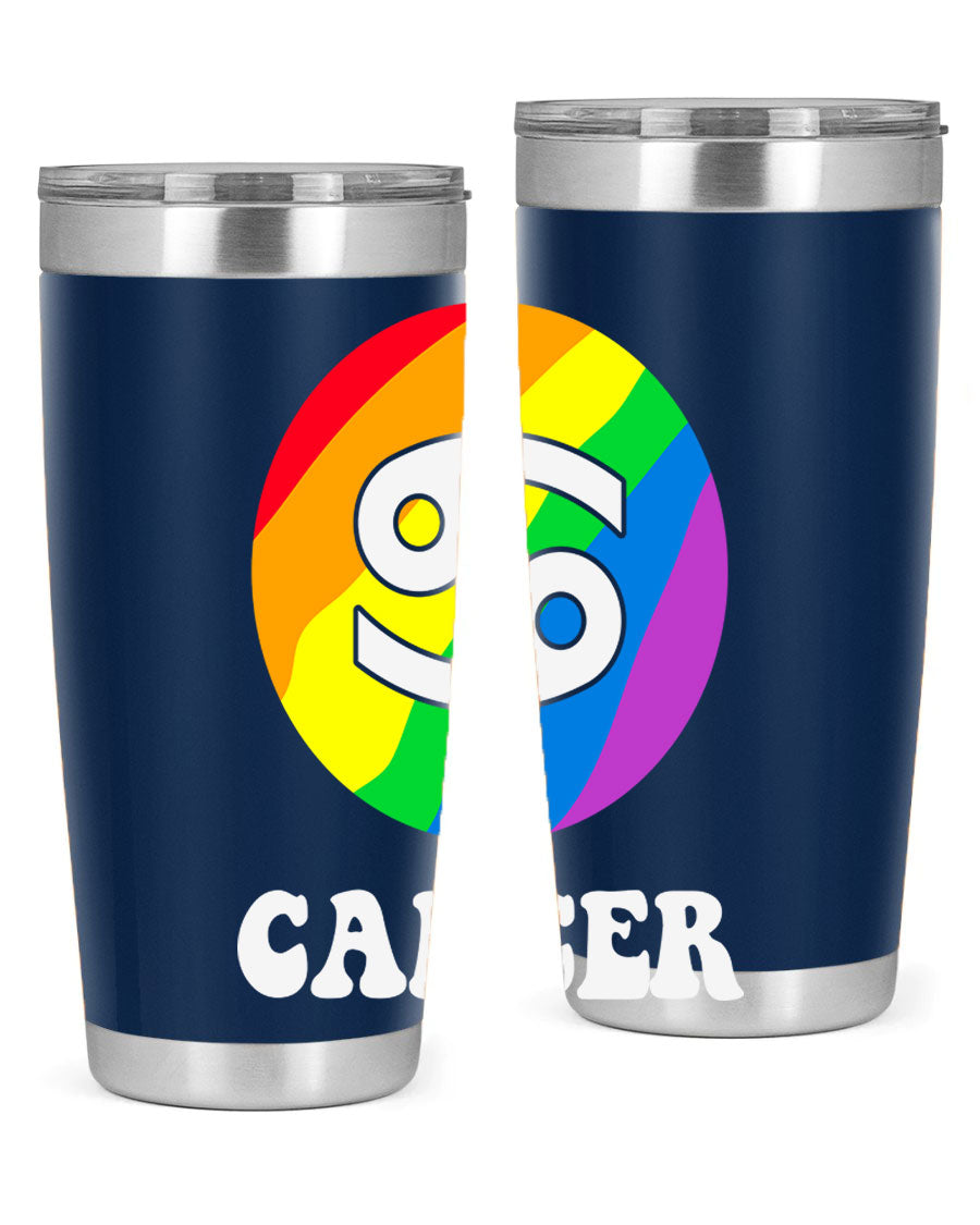 Cancer LGBT Pride Tumbler in 20oz and 30oz sizes, showcasing vibrant colors and a sleek design.