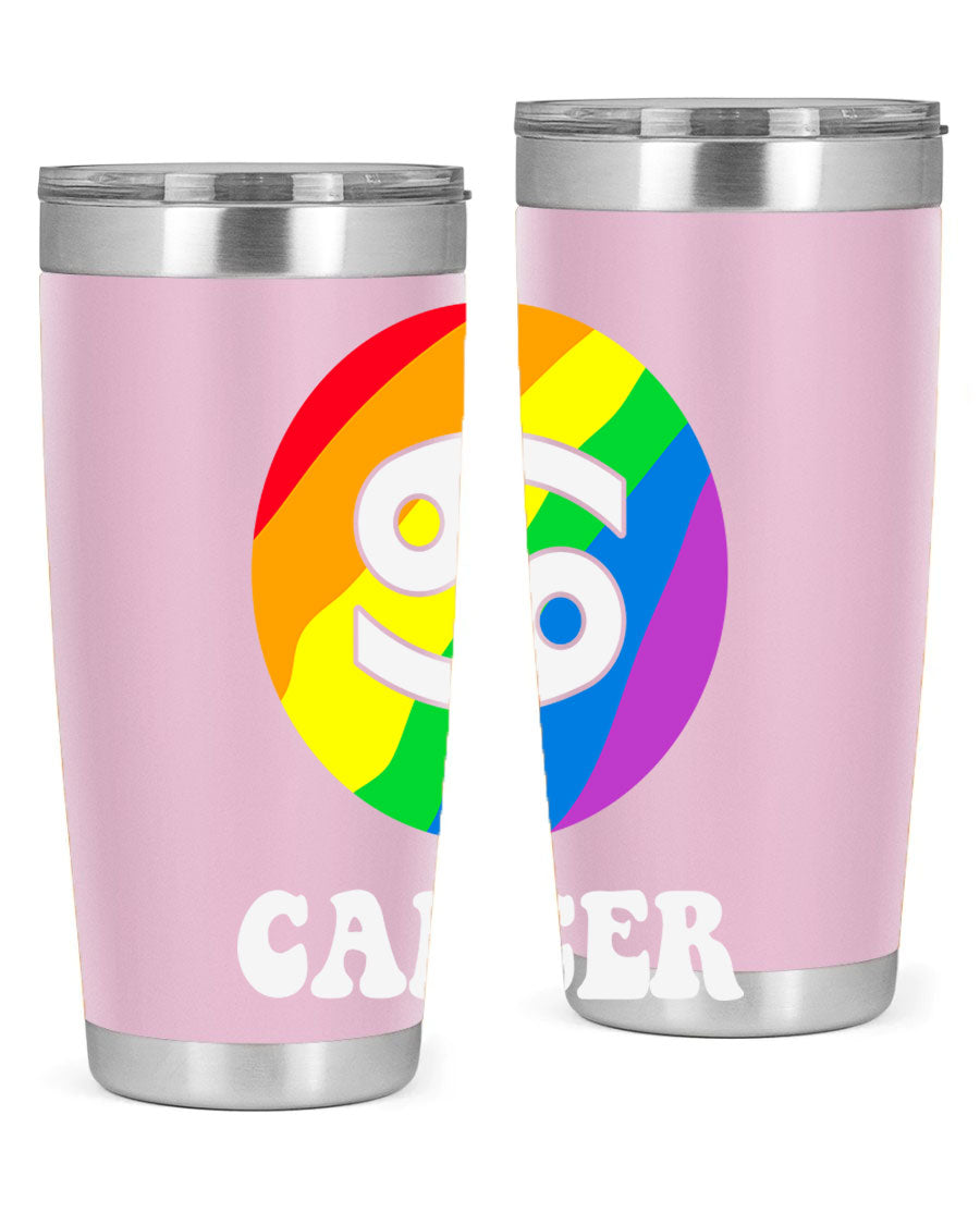 Cancer LGBT Pride Tumbler in 20oz and 30oz sizes, showcasing vibrant colors and a sleek design.