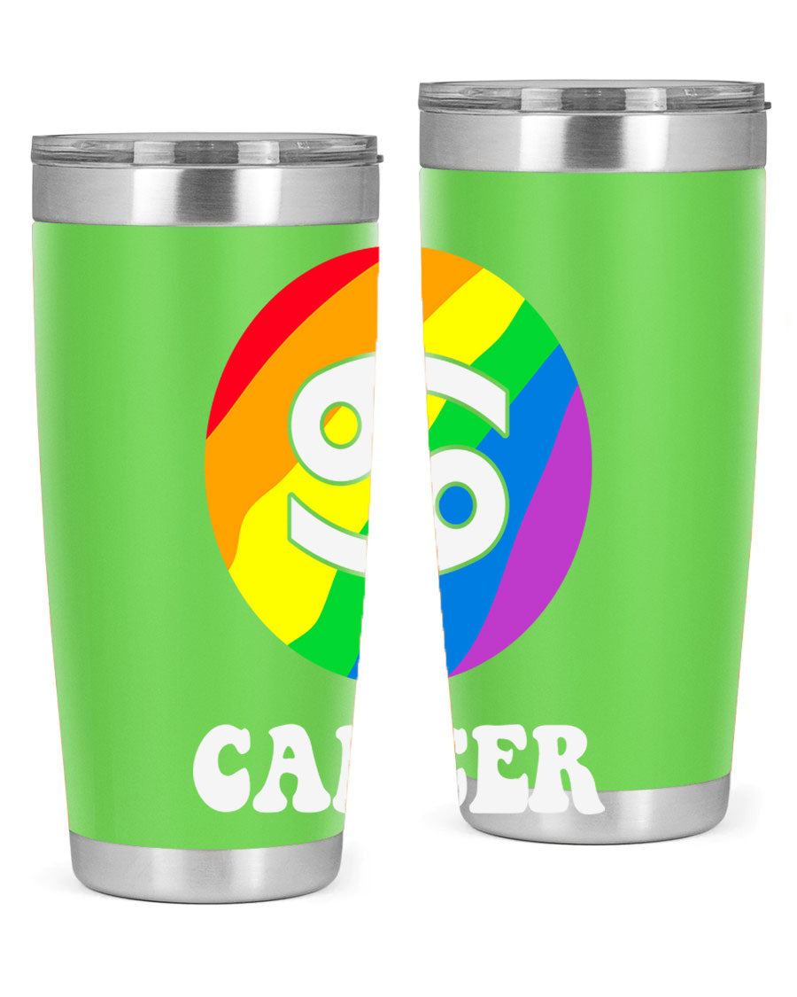 Cancer LGBT Pride Tumbler in 20oz and 30oz sizes, showcasing vibrant colors and a sleek design.