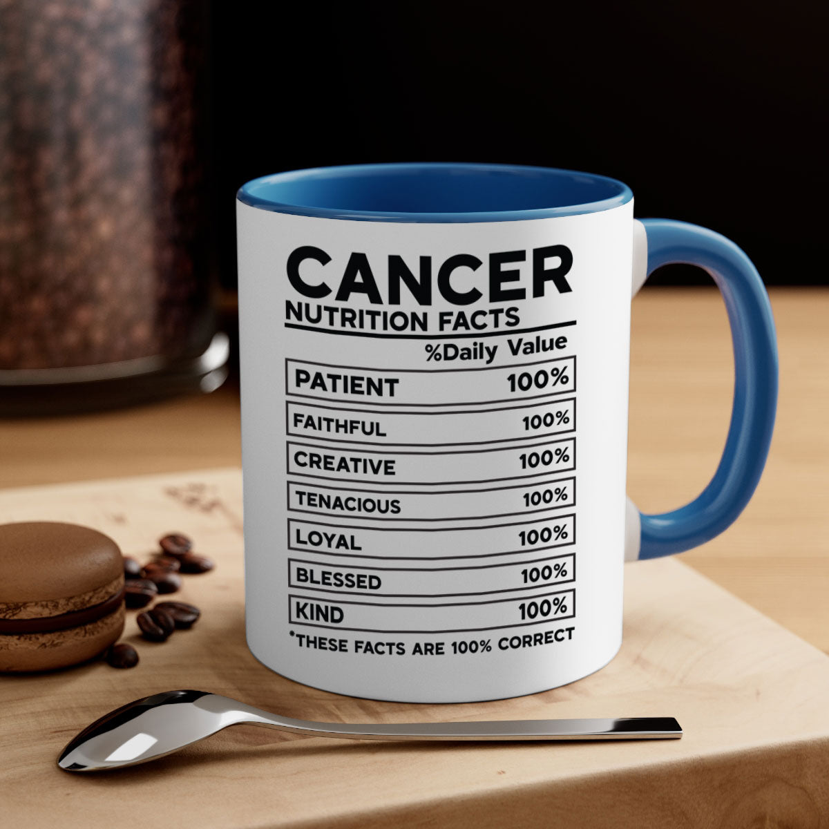 Cancer Nutrition Facts 148# Mug with colorful handle and glossy finish, available in multiple sizes.