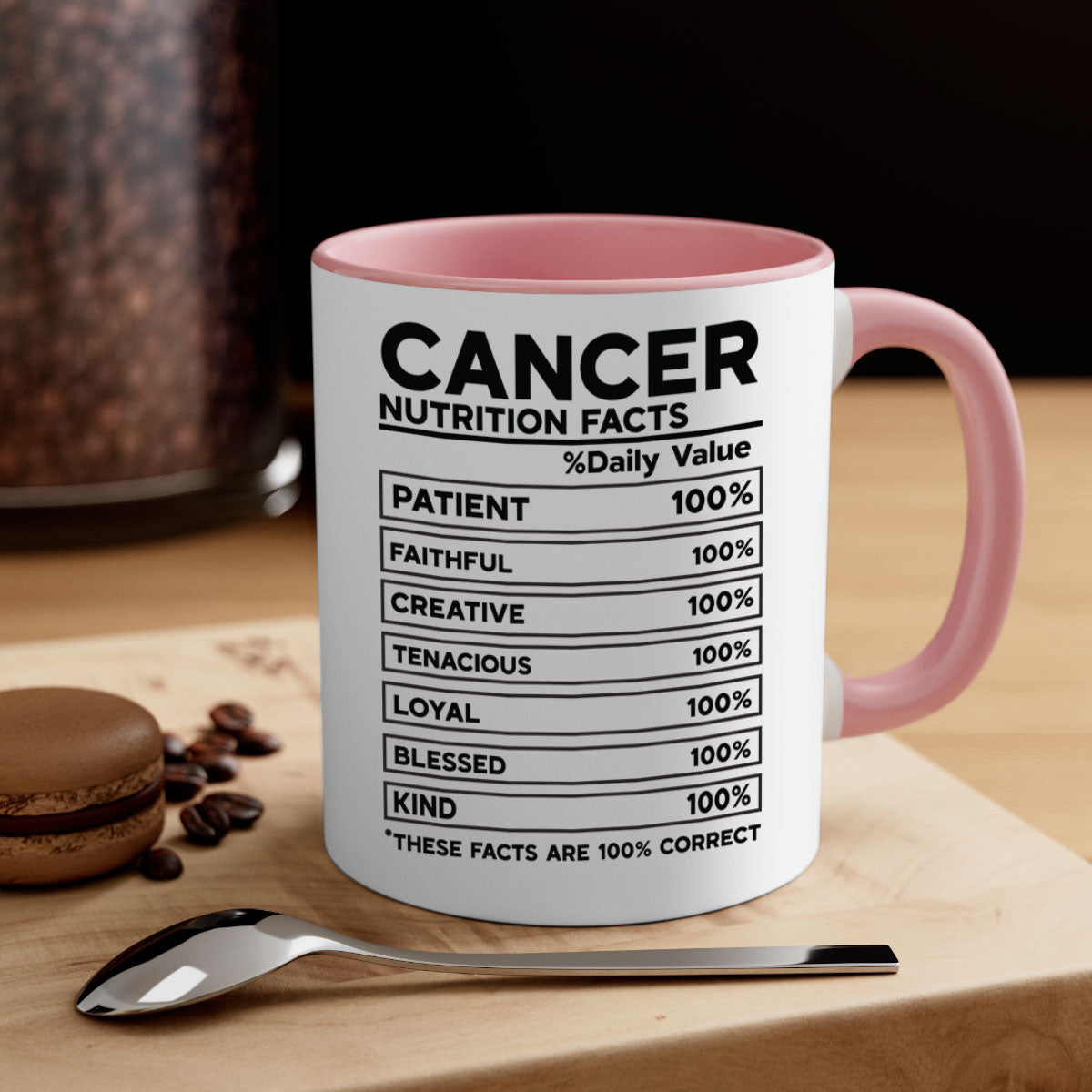 Cancer Nutrition Facts 148# Mug with colorful handle and glossy finish, available in multiple sizes.